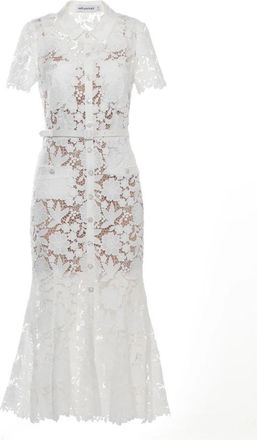 Self Portrait Lace Collared Midi Dress - Dames - Casual kleedjes - Wit - S - Polyester - Kleedjes