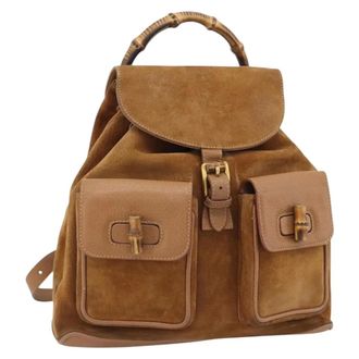 Gucci Vintage Bamboo Suede Brown Suede Backpack Bag (Pre-Owned)
