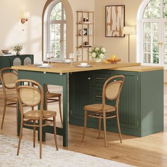 Merax Extendable Kitchen Island Sideboard with Swivel Dining Table in Green