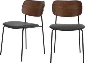 DRAWER Lote de 2 sillas de madera oscura, simil piel y metal - Negro