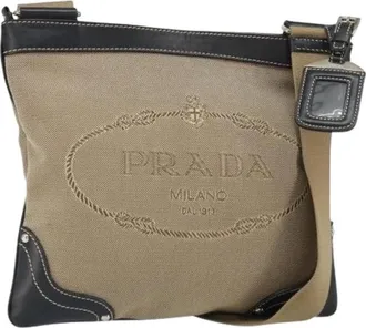 Prada Pre-owned Cross Body Bags, female, Beige, Size: ONE SIZE Pre-owned Vintage Canvas Cross Body Bag