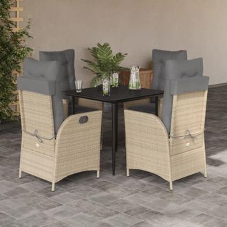 vidaXL Set Comedor De Jard&iacute;n 5 Pzas Con Cojines Rat&aacute;n Sint&eacute;tico Beige Vidaxl
