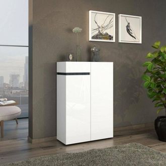 Dmora Zapatero Badolato, Mueble Para Calzado 5 Estantes, 19 Pares Hecho En Italia, 1 Caj&oacute;n, 80x34x115h Cm Blanco Brillante