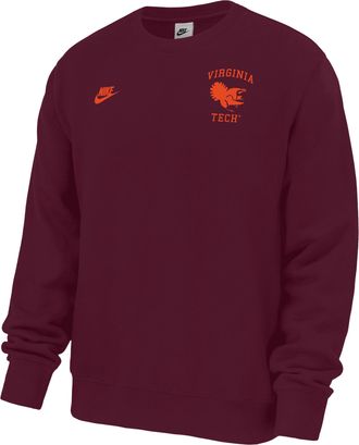Nike Virginia Tech Hokies Club Nike Mens Football Fleece Crew-Neck Sweatshirt in Red | M33234P398VATH-DPM