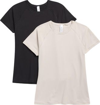 Yogalicious Mirella Assorted 2-Pack Stretch Cotton T-Shirts in Shadow Rock/Black at Nordstrom Rack, Size X-Small