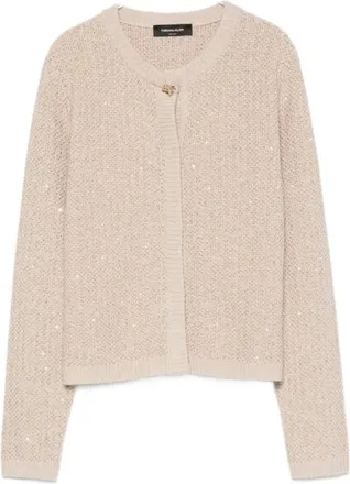 Fabiana Filippi Sequinned Crochet Cardigan - female - Fabiana Filippi - Cardigans - Beige - M - Knitwear