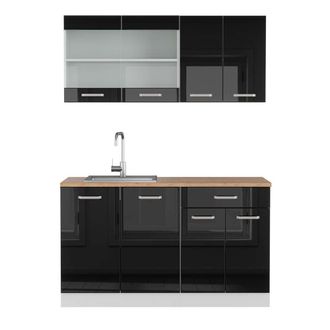 Vicco Cocina Vers&aacute;til R-line, Negro Brillo/blanco, 140 Cm, Et Roble