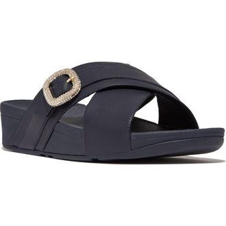 FitFlop Lulu Crystal Buckle Platform Slide Sandal in Midnight Navy at Nordstrom Rack, Size 10