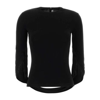 Alexander Wang Alexander Wang, Round-neck Knitwear, female, Black, Size: S Drape Back Long Sleeve Top