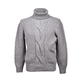 Brunello Cucinelli Light Grey Cashmere Cable Knit Turtleneck, Brand Size 50 (US Size 40)