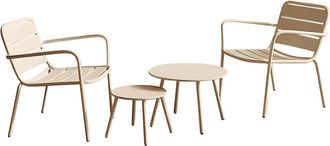 Vente-Unique Conjunto de jard&iacute;n de metal - 2 sillones bajos apilables y mesas nido - Beige - MIRMANDE de MYLIA