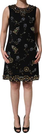 Dolce & Gabbana Womens Black Sleeveless Floral Bead Embellishments Dress Viscose Acetate Elastane