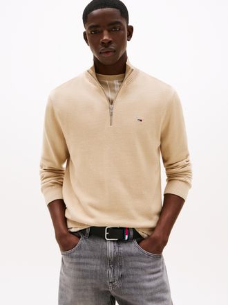 Tommy Jeans Strickpullover TOMMY JEANS TJM SLM ESS LIGHT &frac14; ZIP SWTR EXT, Herren, Gr. M, silt, Strick, Obermaterial: 100% Baumwolle, unifarben, regular fit normal,