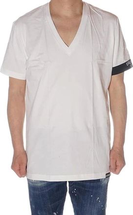 Dsquared2 Tops, Heren, Wit, XL, Katoen, V-Neck T-Shirt