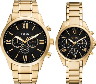 Fossil Unisex Flynn Chronograph, Gold-Tone Stainless Steel Watch, BQ2400SET