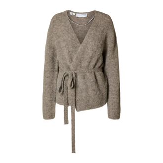 Selected Truien & Vesten, Dames, Grijs, M, Nylon, Alpaca Blend Geriemde Gebreide Vest