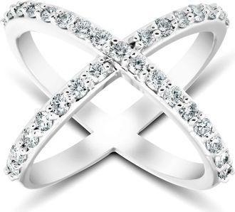 Pompeii3 1 Ct Diamond X Ring Wide Womens Fashion Designer Band 14k White Gold Lab Grown