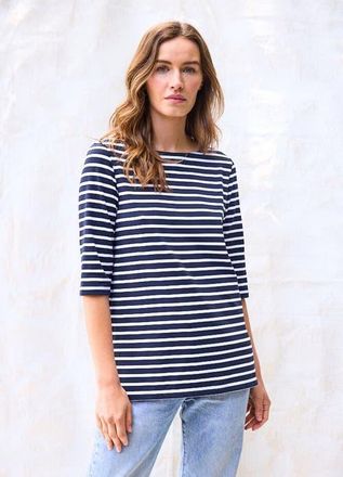 Saint James PHARE - Boat Neck Striped UV Fabric Tunic with Slits in Navy/white at Nordstrom, Size 16