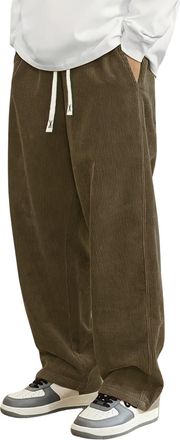 Generic Mens Corduroy Sweatpants Baggy Wide Leg Loose Fit Trousers Corduroy Trousers Men Casual Solid Color Casual Pants Drawstring Waist Straight Leg Pants A