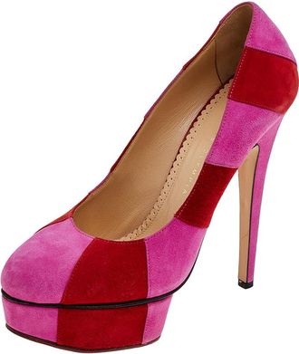 Charlotte Olympia Pink/red Suede Striped Priscilla Platform Pumps