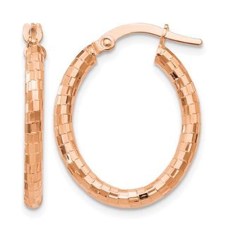 Diamond2Deal 14K Rose Gold Textured Oval Shape Hoop Earrings