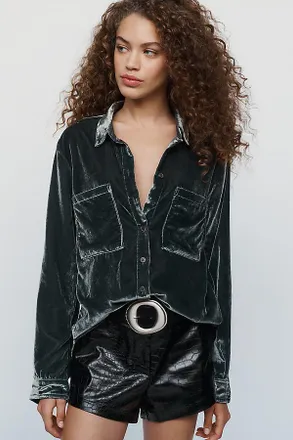 Pilcro Hadley Velvet Relaxed Buttondown Shirt