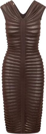 Elisabetta Franchi Fitted Midi Knit Dress - Dames - Feestkleedjes - Bruin - M - Katoen - Kleedjes