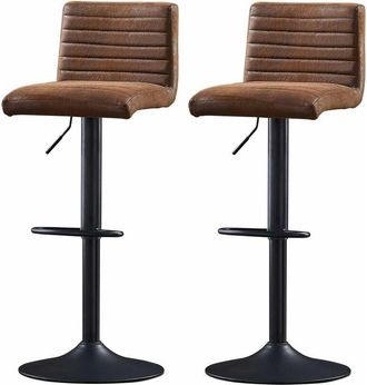 Ainpecca Ainpecca - Set of 2 Faux Suede Bar Stools Metal Frame Footrest Base Cafe Pub Swivel Chairs,Brown