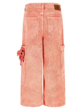 Ganni Stone-Washed Denim Cargo Cargo Shorts - coral