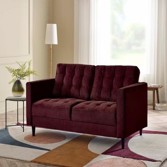 Furniturebox Jade 2-Seater Soft Touch Velvet Sofa With Solid Wood Frame in Maroon