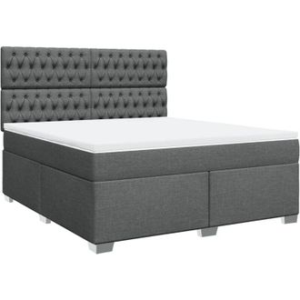 vidaXL Cama Box Spring Con Colch&oacute;n Tela Gris Oscuro 180x200 Cm Vidaxl