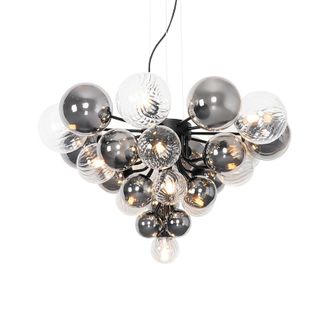 QAZQA Qazqa Art D&eacute;co L&aacute;mpara Colgante Negra Humo Y Cristal Transparente 13 Luces - Bonnie Vidrio /acero Redonda Adecuado Para Led Max. 13 X 28 Watt