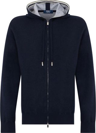 Fedeli Hooded Zip Cardigan - Heren - Truien - Blauw - Maat: M Zijde