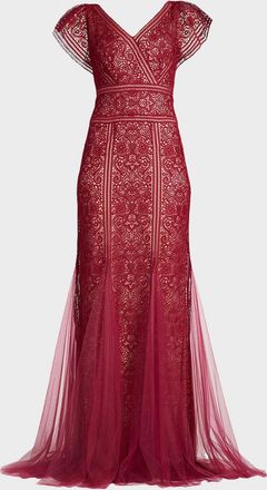 Tadashi Shoji Embroidered Lace Gown