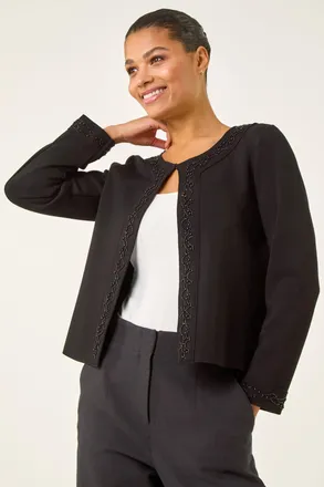 Roman Beaded Trim Open Jacket