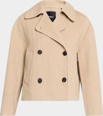 Theory Double-Breasted Herringbone Peacoat