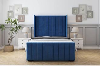 Sloomy Melbourne Plush Frame-Mattress-50 Upholstered Wingback Headboard in Navy | Size: Single