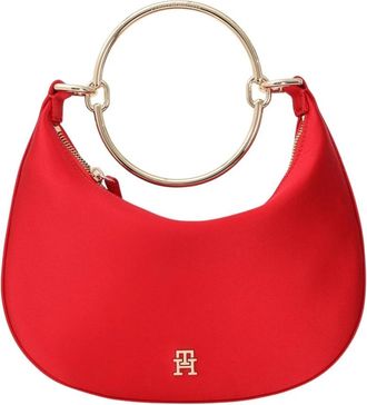 Tommy Hilfiger Satijnen Hobo Tas met Armbandhengsel - Dames - Handtassen - Rood - ONE Size - Satijn - Tassen