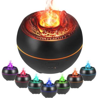 OEM (negro) Difusor De Aromas Con Efecto De Llama, Humidificador De Aire, 7 Colores, 3 Temporizadores, Apagado Autom&aacute;tico Cuando Se Acaba El Agua, Difusor