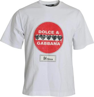 Dolce & Gabbana Witte Heart Amor Katoenen Crewneck T-shirt - Heren - T-shirts - Wit - S - Katoen - Tops
