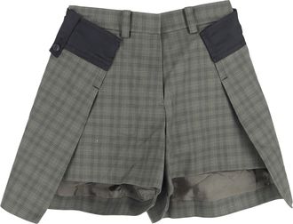 sacai Layered Checked Cotton Shorts In Dark Green Cotton
