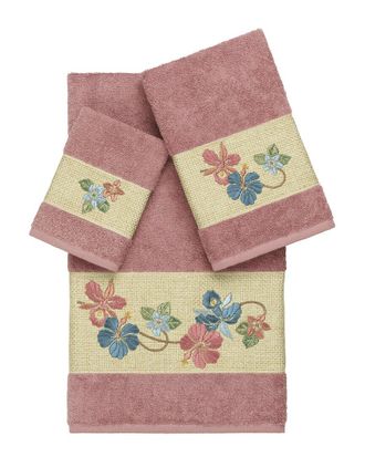 Linum Home Textiles 100% Turkish Cotton Caroline 3Pc Embellished Towel Set