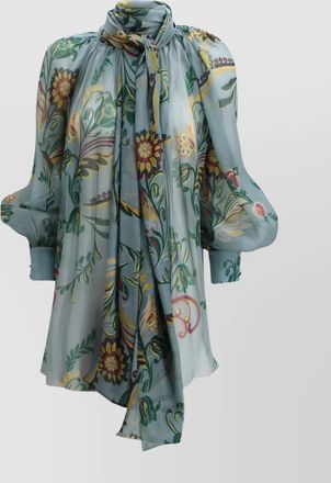 Etro floral-print silk bow-tie high-neck long-sleeve blouse