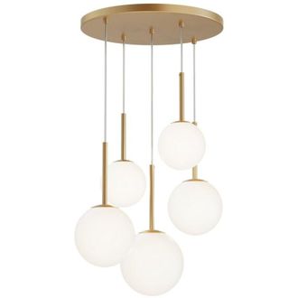 Maytoni Maytoni Basic Form L&aacute;mpara De Techo Colgante Moderna En Racimo, Dorada, 5 Luces E14, Pantalla Blanca
