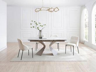 Vente-Unique Extendable Dining Table for 6 To 10 People In Ceramic, Tempered Glass in Taupe