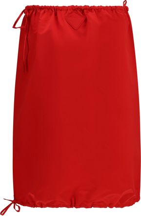 Prada Satin Midi with Drawstring Skirt - Red