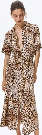H&M Tie-belt shirt dress in Light Beige/leopard Print at Nordstrom, Size Xx-Large