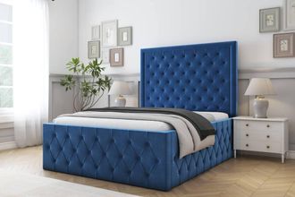 Comfort Beds Winchester Plush Bed Frame With Mattress-50 Upholstered in Navy | Size: Single