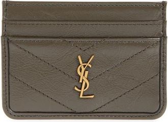 Saint Laurent Niki Matelass&eacute; Leather Card Case in Light Musk at Nordstrom