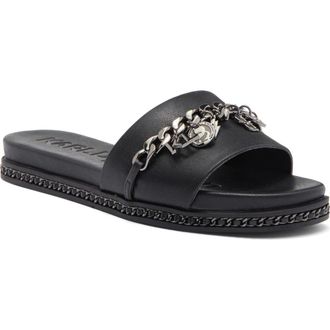 Karl Lagerfeld Basia Charm Chain Slide Sandal in Black/Gunmetal at Nordstrom Rack, Size 6.5